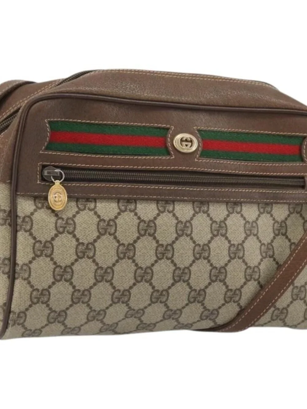 GUCCI GG Supreme Web Sherry Line Bag PVC Beige Gold 56 02 088 Auth am11288